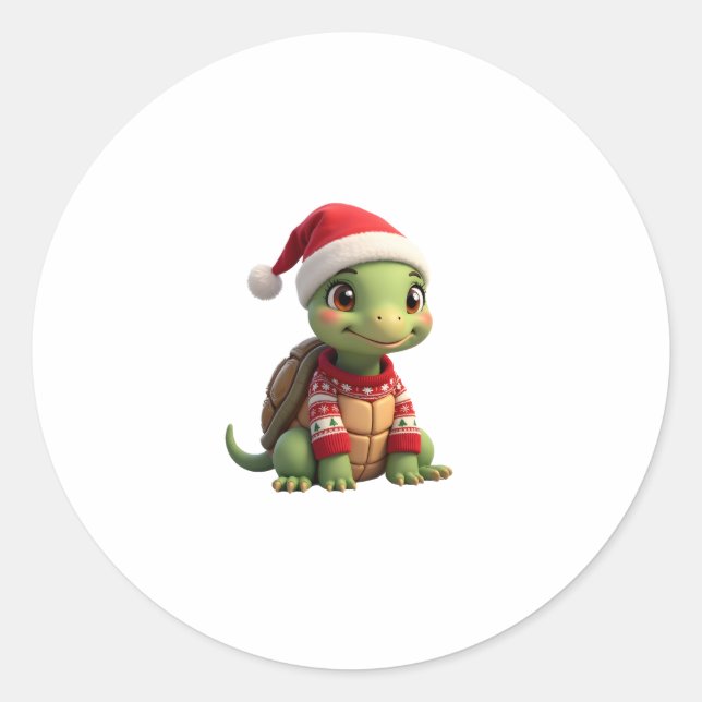 Turtle Ugly Sweater Santa Hat Christmas T-Shirt (2 Classic Round Sticker (Front)