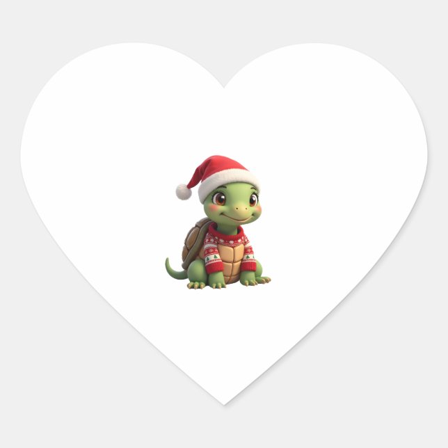 Turtle Ugly Sweater Santa Hat Christmas T-Shirt (2 Heart Sticker (Front)