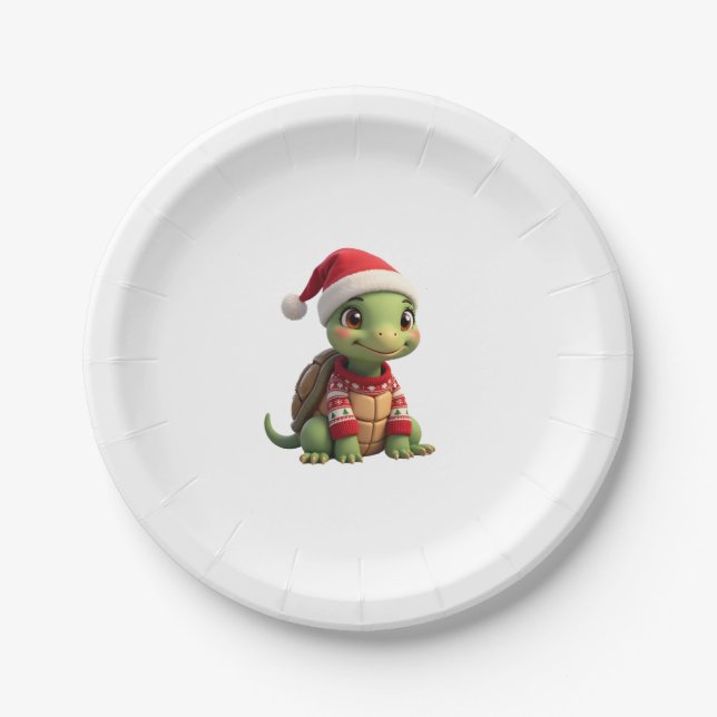 Turtle Ugly Sweater Santa Hat Christmas T-Shirt (2 Paper Plate (Front)