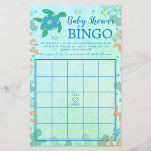 Turtle Under The Sea Baby Shower Bingo Game