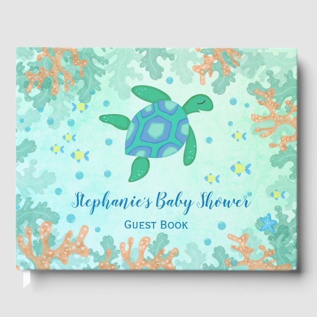 Turtle Under The Sea Baby Shower Guest Book (Front)