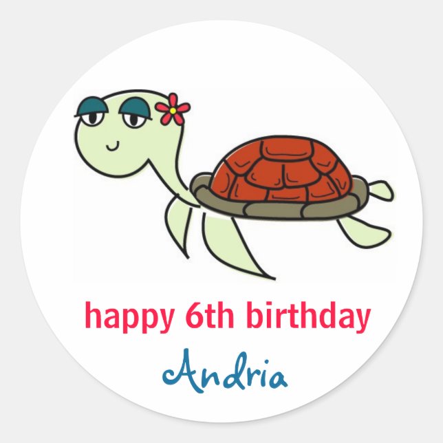 Turtle, Under the Sea Cupcake Toppers Classic Round Sticker (Front)
