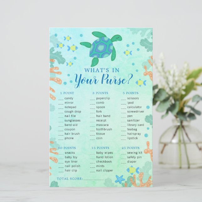 Turtle Under The Sea Purse Baby Shower Game (Standing Front)