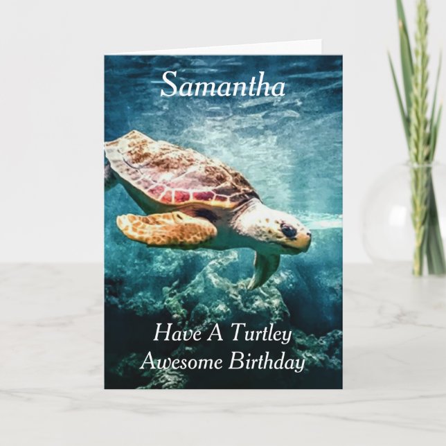 Turtle Underwater Personalized Birthday Card (Front)