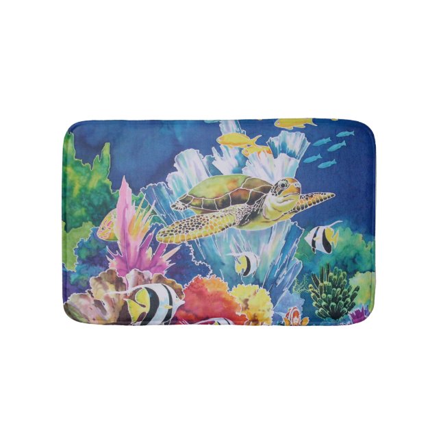Turtle Underwater Scene Fish Tropical Bath Mat (Front)
