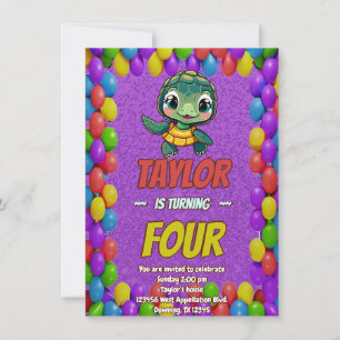 Turtle Unique Personalized Birthday Invite Kids