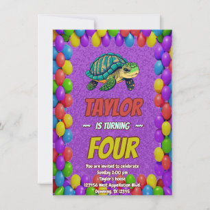 Turtle Unique Personalized Birthday Invite Kids