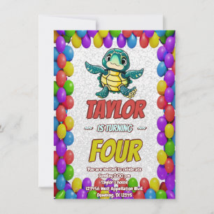 Turtle Unique Personalized Birthday Invite Kids