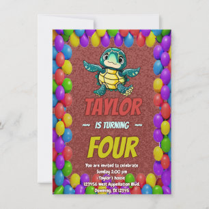 Turtle Unique Personalized Birthday Invite Kids