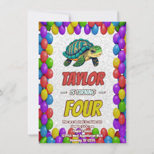 Turtle Unique Personnalisé Anniversaire Invitation