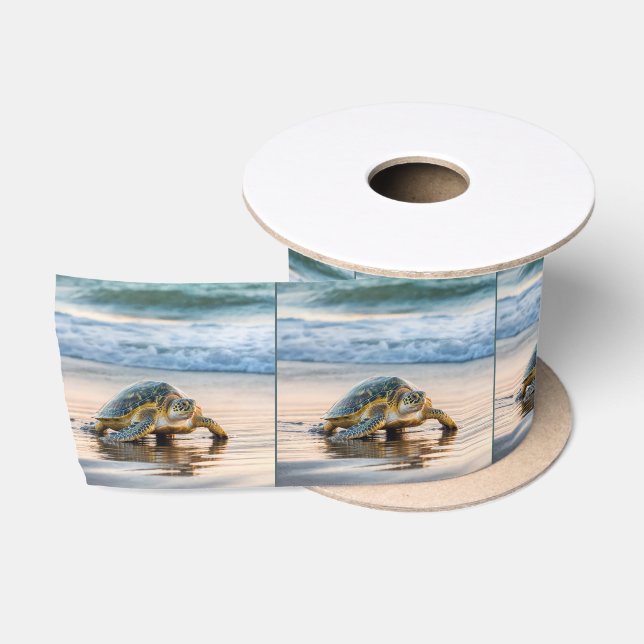 Turtle Walking On Wet Beach Sand Satin Ribbon (Spool)