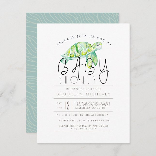 Turtle Watercolor | Aquatic Baby Shower Invitation (Front/Back)