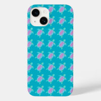Turtle watercolor art patterned aqua pink