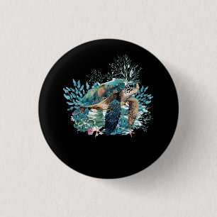 Turtle Watercolor Sea Ocean Wildlife Animal Sea Li 1 Inch Round Button