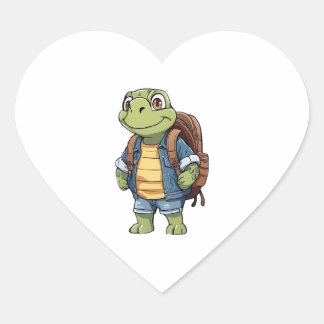 Turtle Wearing Backpack Heart Sticker