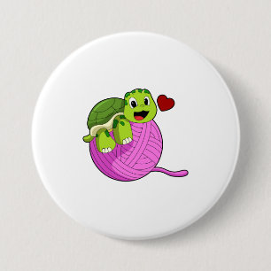 Turtle with Ball of Wool 3 Inch Round Button