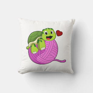 Turtle with Ball of Wool Throw Pillow