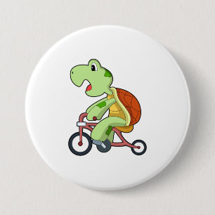 Turtle with Bicycle 3 Inch Round Button