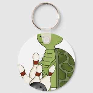 Turtle with bowling pins and ball keychain