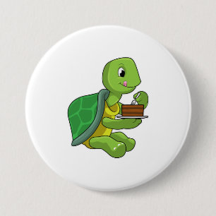 Turtle with Cake 3 Inch Round Button