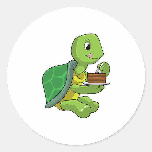 Turtle with Cake Classic Round Sticker (Front)