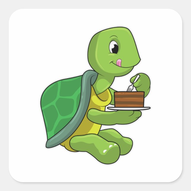 Turtle with Cake Square Sticker (Front)