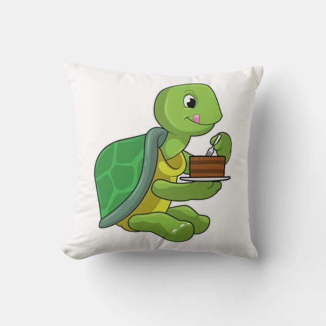 Turtle with Cake Throw Pillow (Front)
