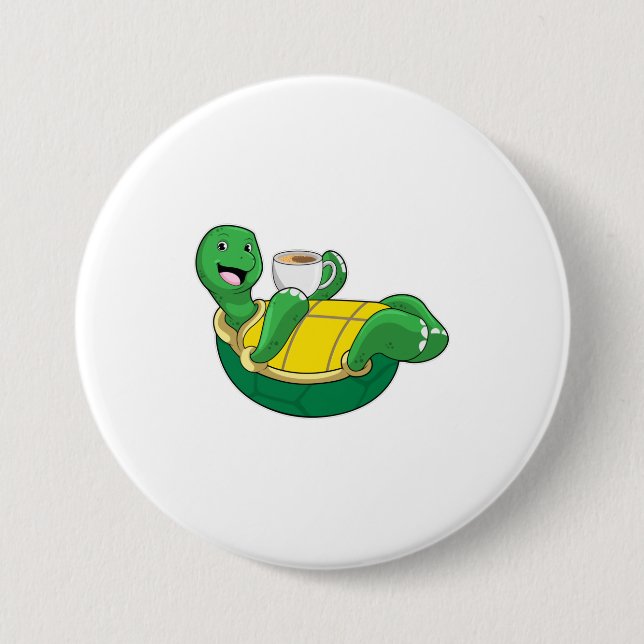 Turtle with Cup of Coffee 3 Inch Round Button (Front)