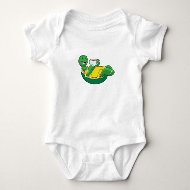Turtle with Cup of Coffee Baby Bodysuit (Front)