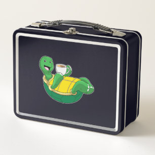 Turtle with Cup of Coffee Metal Lunch Box