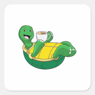 Turtle with Cup of Coffee Square Sticker