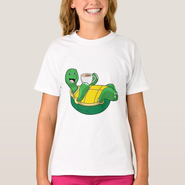 Turtle with Cup of Coffee T-Shirt (Front)