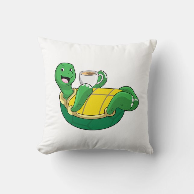 Turtle with Cup of Coffee Throw Pillow (Front)