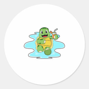 Turtle with Drink in Water Classic Round Sticker