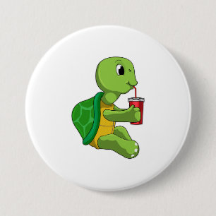 Turtle with Drinking mug with Straw 3 Inch Round Button