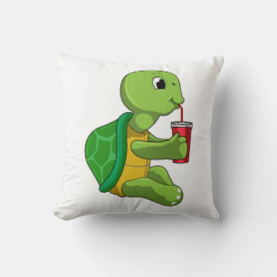 Turtle with Drinking mug with Straw Throw Pillow