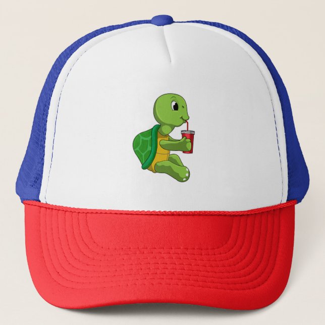 Turtle with Drinking mug with Straw Trucker Hat (Front)