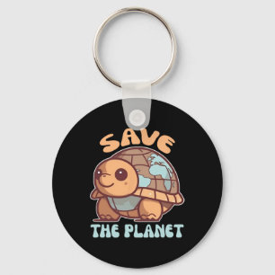 Turtle With Earth Environmental Protection Save Th Keychain