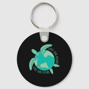 Turtle With Earth Save Our Oceans Save Our Future Keychain