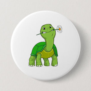 Turtle with Flower Daisy 3 Inch Round Button