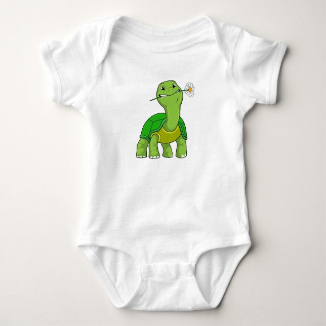 Turtle with Flower Daisy Baby Bodysuit (Front)
