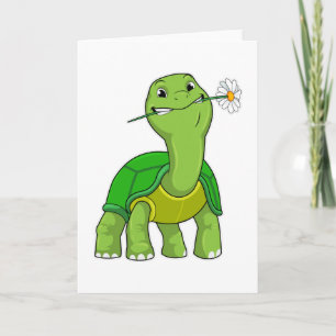 Turtle with Flower Daisy Card