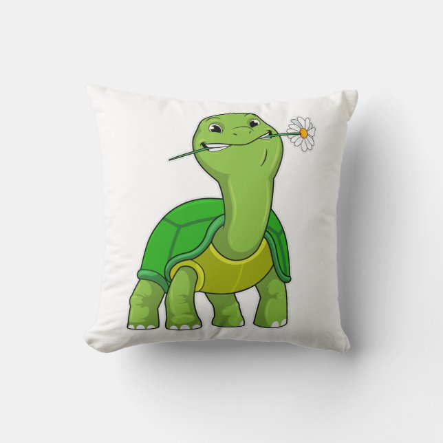 Turtle with Flower Daisy Throw Pillow (Front)