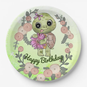 Turtle with flower paper plate