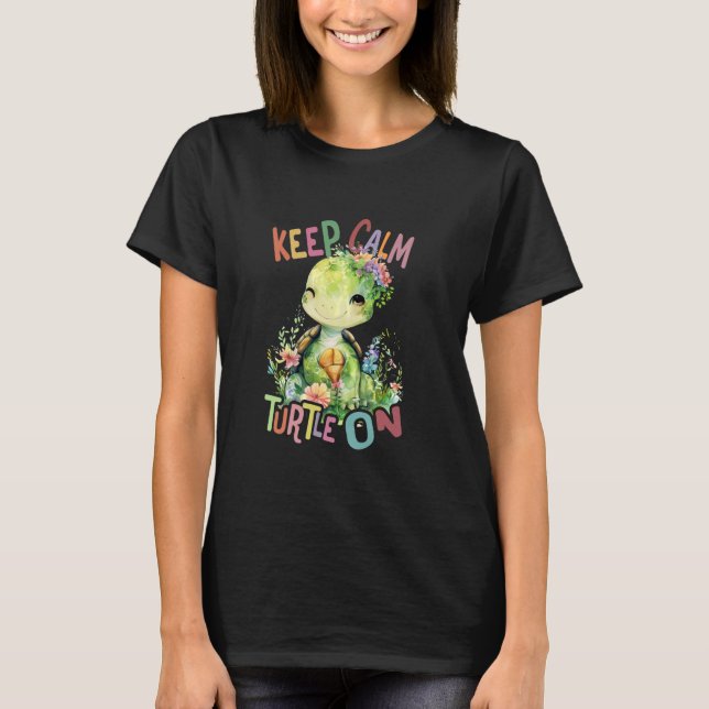 turtle with flowers cute turtles shielded animal b T-Shirt (Front)
