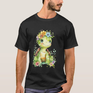 turtle with flowers cute turtles shielded animal b T-Shirt