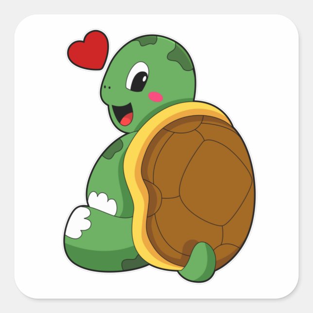 Turtle with Heart Square Sticker (Front)