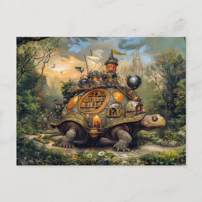 Turtle with Library and Rooftop Terrace on the Pat Postcard (Front)