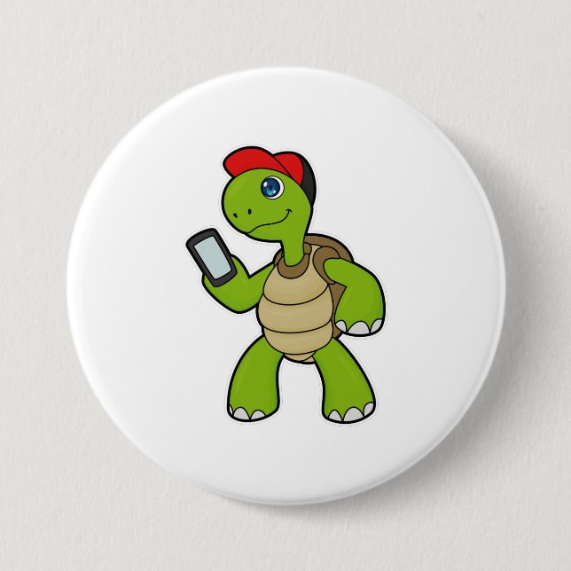 Turtle with Phone & Hat 3 Inch Round Button (Front)