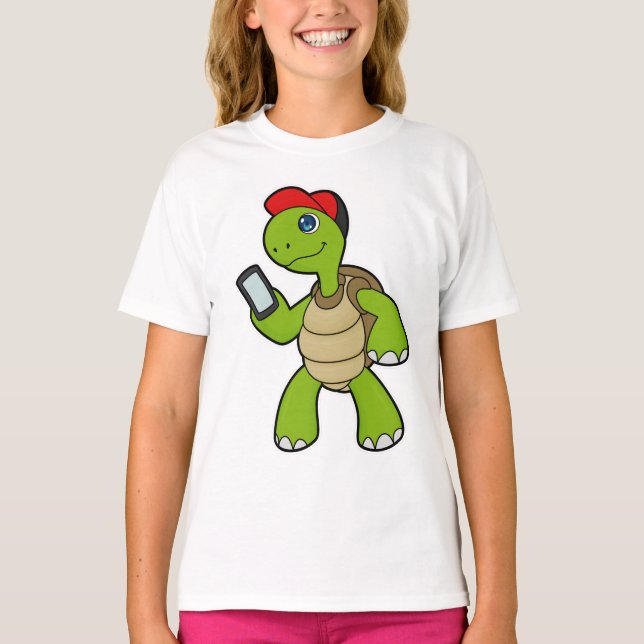 Turtle with Phone & Hat T-Shirt (Front)